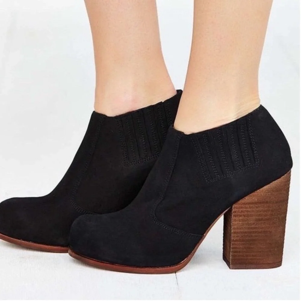Jeffrey Campbell Yorktown Booties 10M Black Leather With Stacked Block Heel